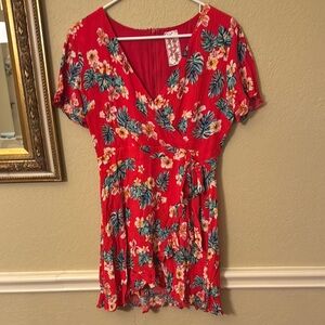 Sadie & Sage Vibrant Red Dress with Lace Accent